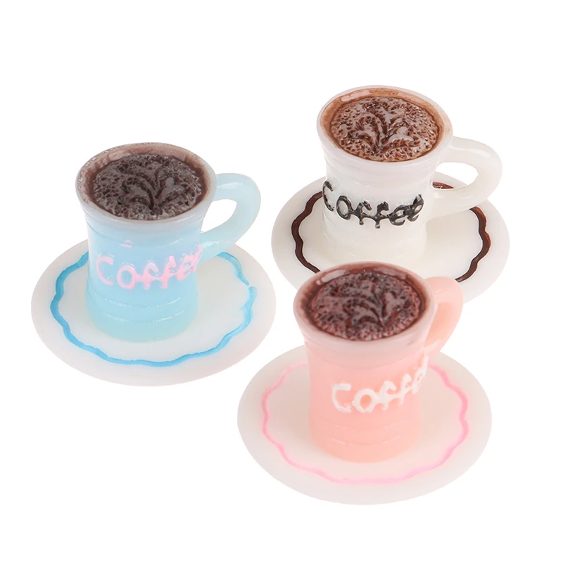 1 Set 1/12 Dollhouse Miniature Mini Coffee Cups Plate Set Model Doll House Accessories Toys