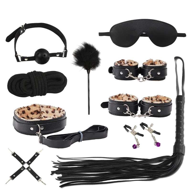 Bdsm Set Leopard Exotic Accessories Sm Sex Bondage Set Sexy Clip Blindfold Handcuff Whip Rope Adult Sex Toy bdsmtoys