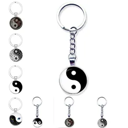 SONGDA Black White Yin Yang Key Chain Best Friend Dog Paw & Baby Hand Print Glass Cabochon Purse Bag Pendant Tai Chi Key Ring