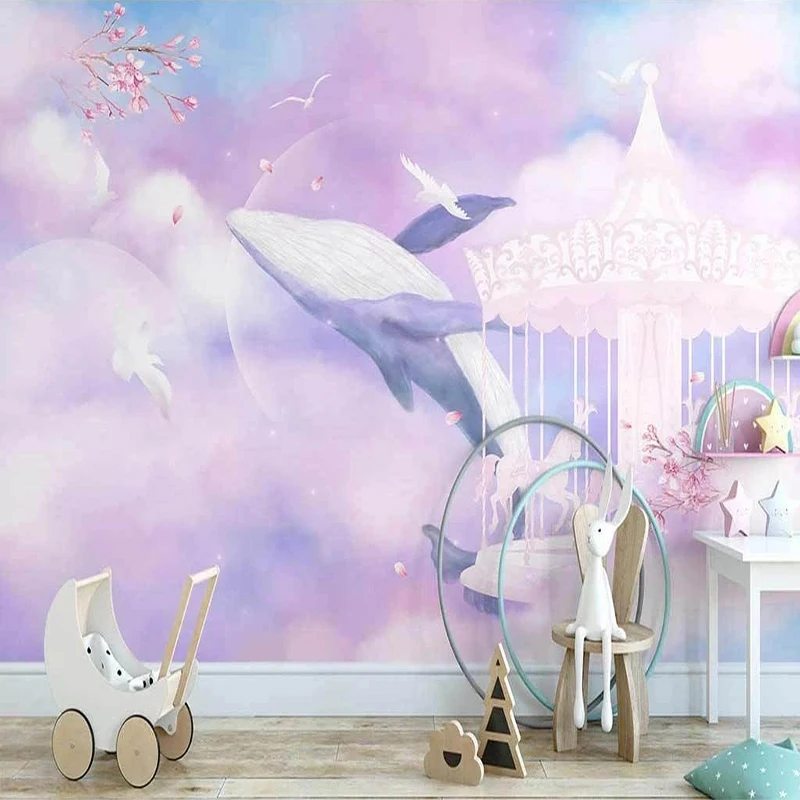 

Custom 3D Mural Cartoon Wallpaper For Children's Room Bedroom Color Sky Whale Bubble Wall Paper Sticker Home Decor Wall Covering