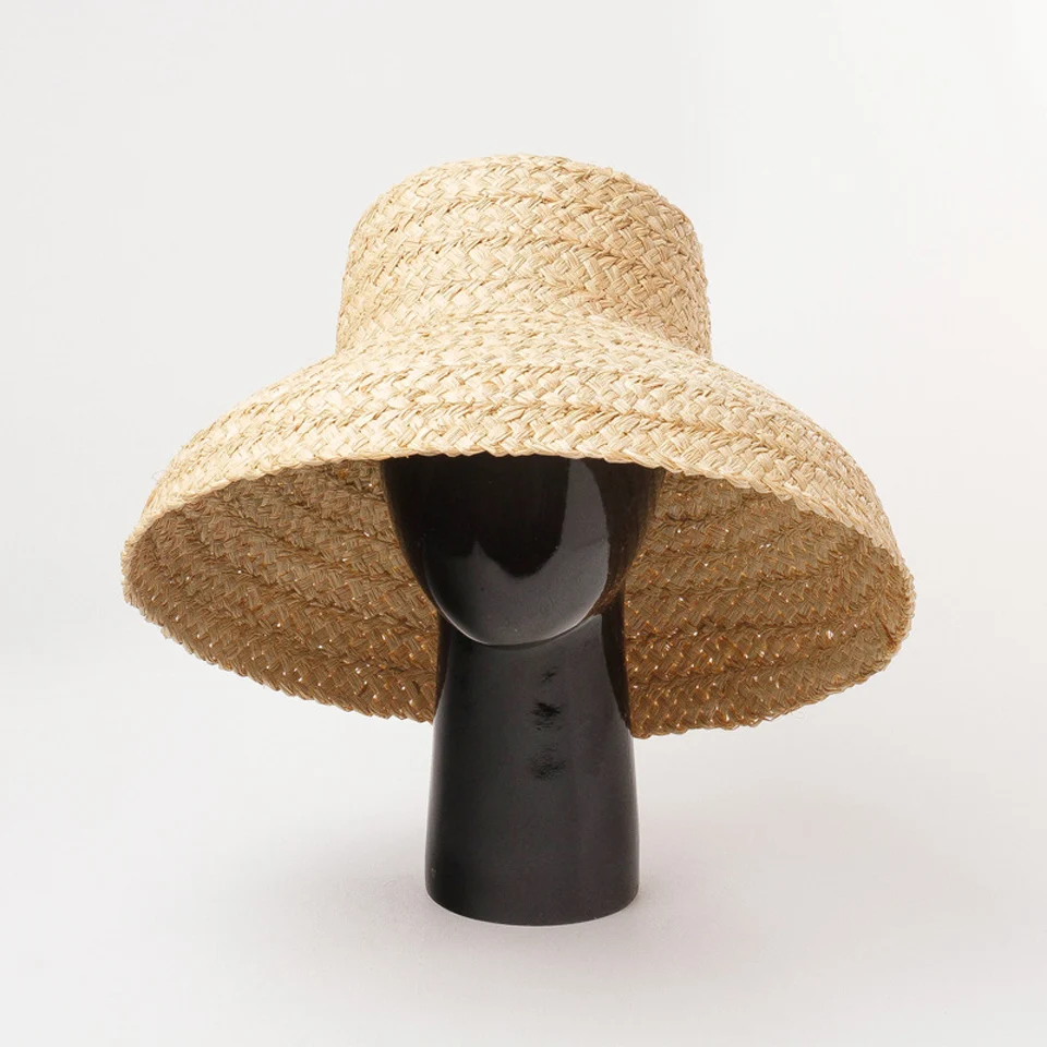 Hand-made Raffia Straw Hat For Women Retro Flat Big Brim Straw Hat Ladies Outdoor Sun Protection Beach Summer Hats With Ribbon