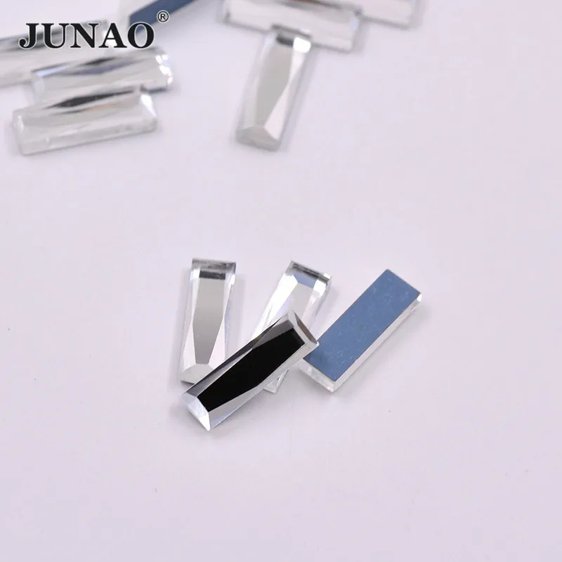 JUNAO 100pcs 5*15mm 7*21mm Clear Rectangle Crystal Rhinestones Flatback Glass Strass Non Hotfix Crystal Stones DIY Decoration