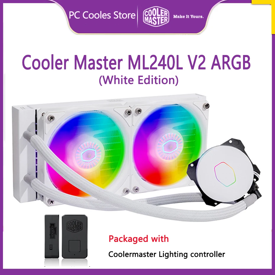 Cooler Master ML240L V2 ARGB White CPU Water Liquid Cooling With Controller 120mm 5V Addressable RGB Fan For 2066 2011 1200 AM4