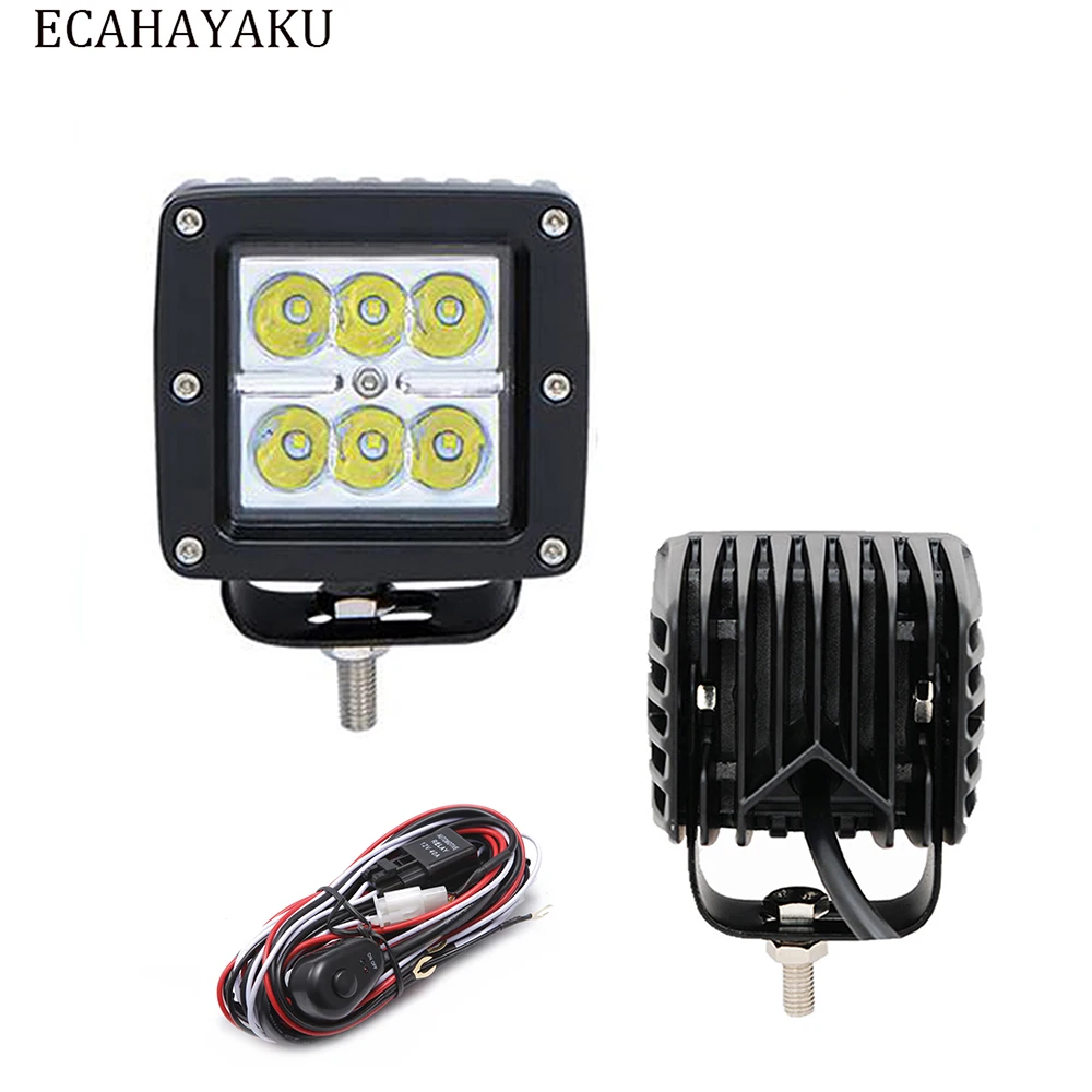 

2 Pieces 3inch Square 18W LED Work Lamp Offroad led Light Dually Cube Pods Light 2 Meters Cable Harness for Off Road ATV Trucks