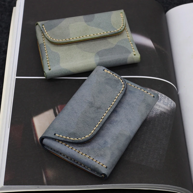 Credit Card Purses Genuine Leather Luxury Handmade Camouflage Storage Coin Pouch Hasp Wallet Cowhide Money Bag