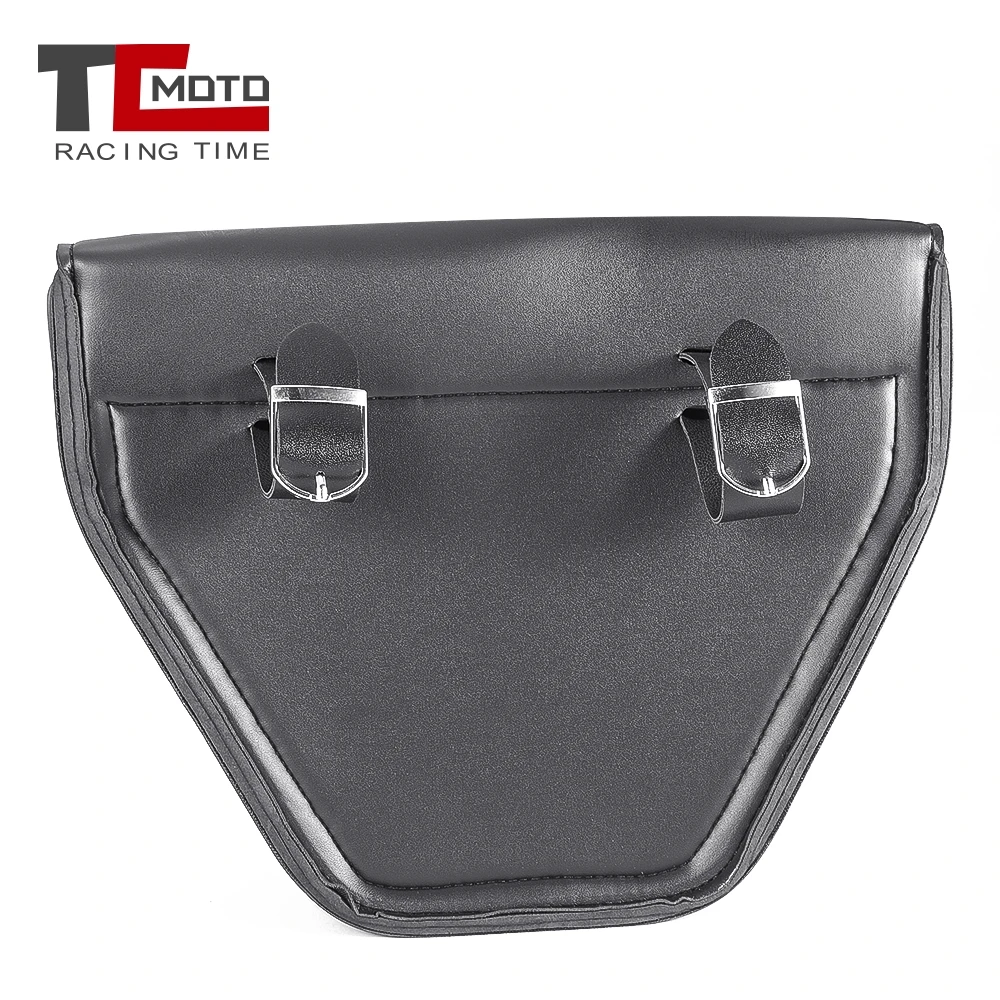 TCMOTO Universal Black Motorcycle Saddlebag Leather Bag Storage Tool Pouch for Harley Sportster XL883 Cafe Racer Honda