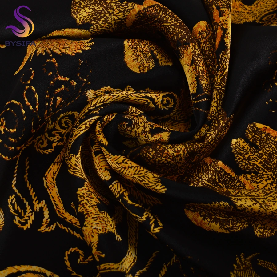 BYSIFA| New Black Gold Pure Silk Scarf Shawl Fashion Brand Luxury Scarves Hijabs Spring Fall Accessories Scarf Cape 110*110cm