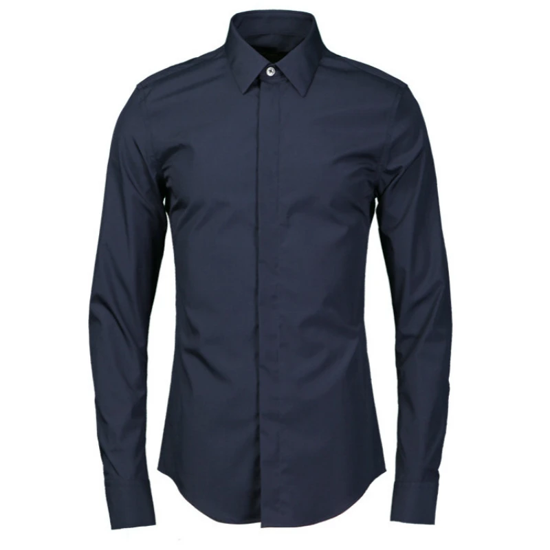 

2021 autumn and winter fashion solid color long-sleeved men's shirt simple slim shirt European and American style men's clothing
