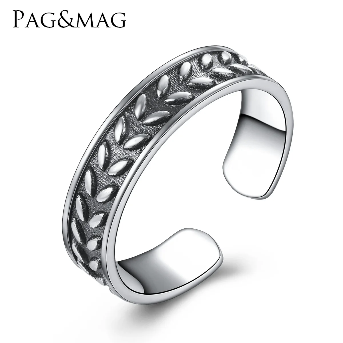 PAG & MAG S925 Thai silver ring simple trendsetter fashion Japan and South Korea leaf shape exquisite women's hand ornament