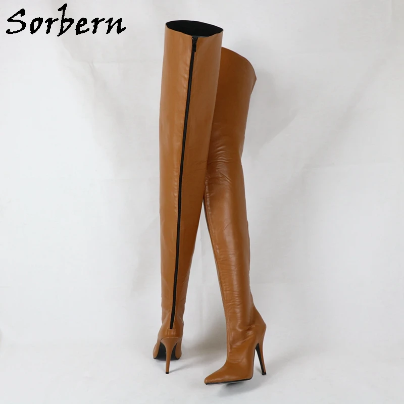 Sorbern Back Zipper Hard Shaft Boots Women Crotch Thigh High Pointed Toe Long Boot Custom Wide Or Slim Leg Fit Calf Shoes Ladies