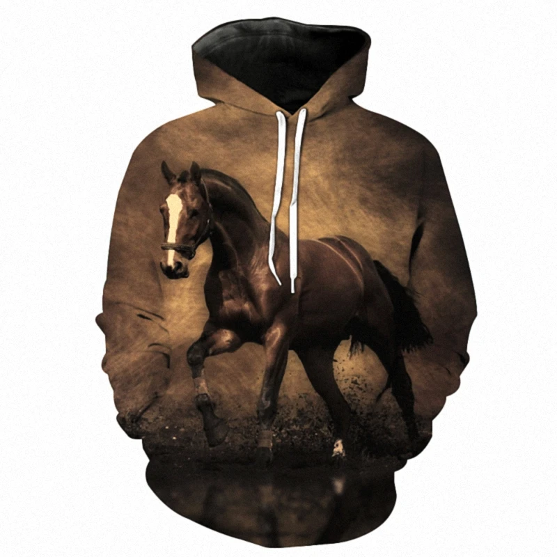 2020 Hot Sale Sweatshirt Men Women 3D Hoodies Print Brown Horse Animal Pattern Pullover Unisex Casual Creative Oversized Hoodies