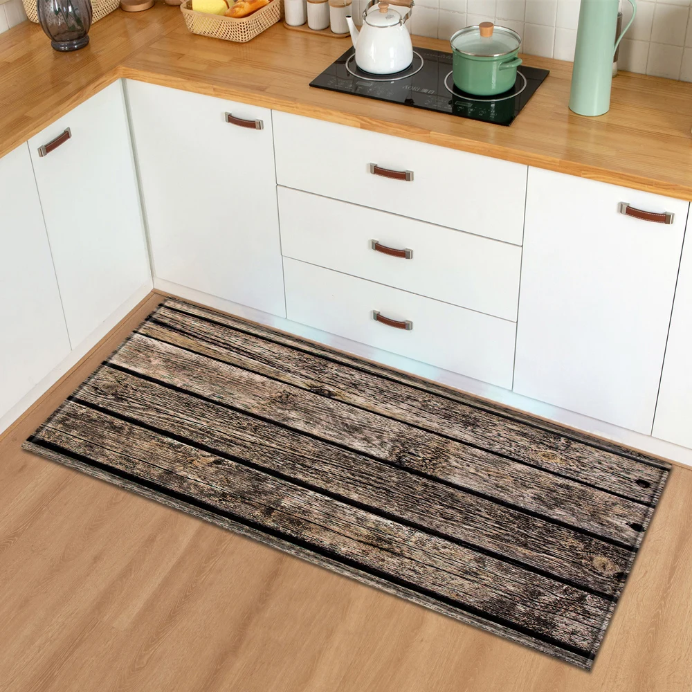 Modern Kitchen Mat  Bedroom Entrance Doormat Wood grain Home Hallway Floor Decoration Living Room Carpet Bathroom Anti-Slip Rug