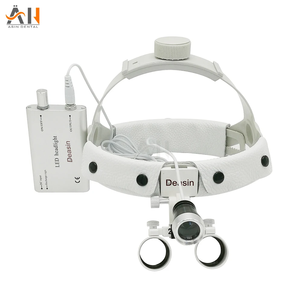 High quality Dental Surgical Binocular 2.5 X 420mm Leather Headband Loupe and LED Headlight White