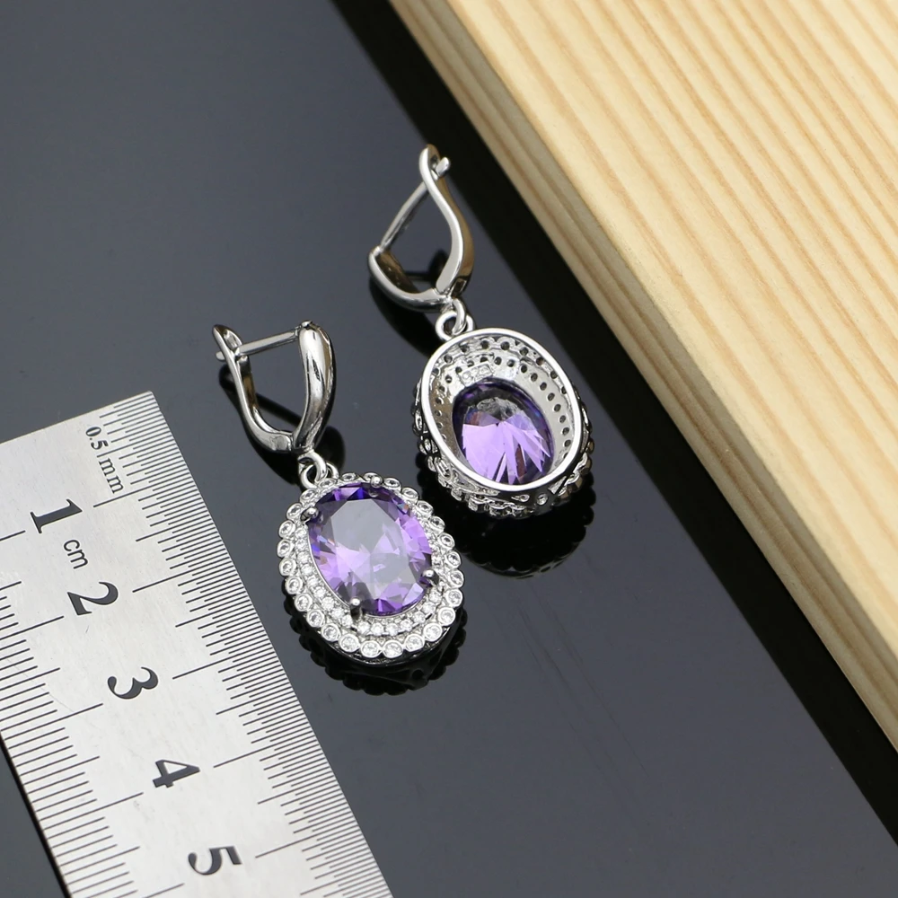 Natural Purple Stone Drop Earrings 925 Sterling Silver Fashion Jewelry Romantic Decoration For Women Wedding Dropshipping