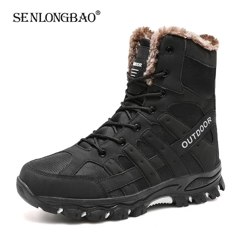 Brand Winter Men's Boots Thick Plush Warm Snow Boots Lace-UP Men Ankle Boots Outdoor Waterproof Men's Motorcycle Boots Size 47