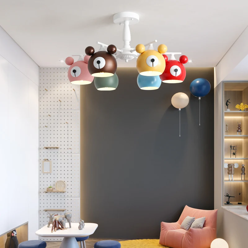 

Modern cartoon bear LED chandelier lighting creative restaurant children's room kitchen chandelier bedroom lamp lamps