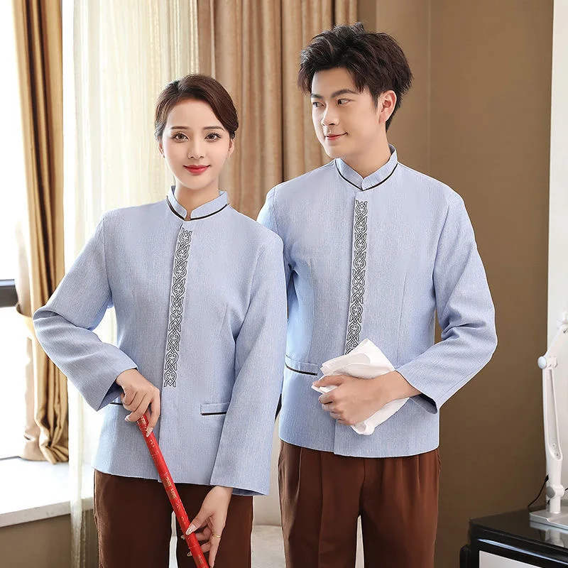 

2pcs Men Women Work Uniform Set Attendant Hotel Cleaner Room Cleaning Restaurant Waiter Work Wear Clothes Shirts Tops Pants