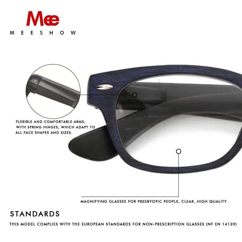 MEESHOW woody reading glasses Man eyeglasses Classic concept Upgraded women\'s rectangle glasses for reader +1.50 +2.0 +2.5 1512