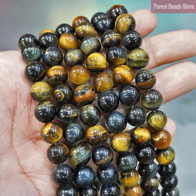 Natural Stone Yellow Blue Tiger Eye Round Beads DIY Bracelet Charms Accessories for Jewelry Making 15