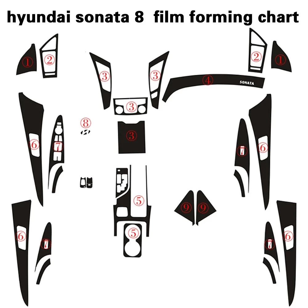 For Hyundai Sonata 8 2011-2013 Interior Central Control Panel Door Handle 5D Carbon Fiber Stickers Decals Car Styling Accessorie