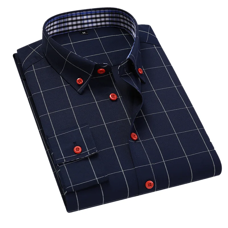 Men's clothing Plaid Cotton Dress Shirts Male High Quality Long Sleeve Slim Fit Business Casual Shirt top clothes Plus Size 5XL