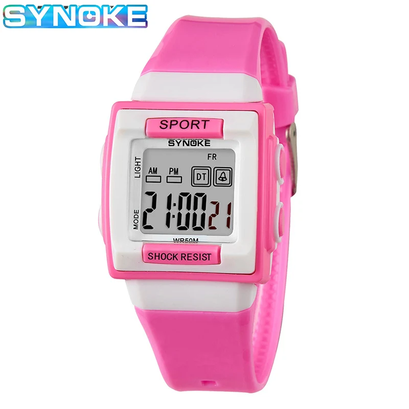 SYNOKE-Montre numérique électronique LED pour enfants, montres-bracelets étanches, montre de sport pour enfants, horloge pour étudiants, garçons et filles, 50m