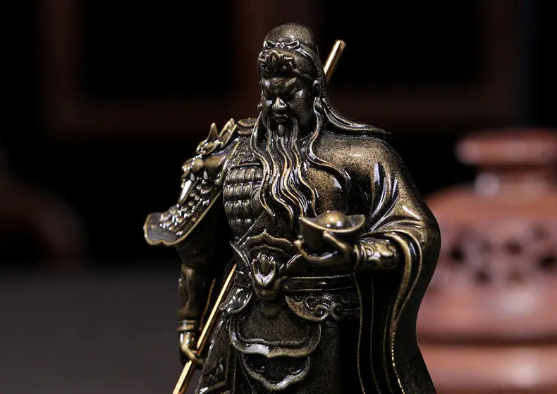 Chinesische Guan Gong Buddha-Statue in Bronzefarbe, Dekorative Kunstharz-Figur, Feng Shui Große Buddha-Skulptur, Heimdekoration – Detail 6