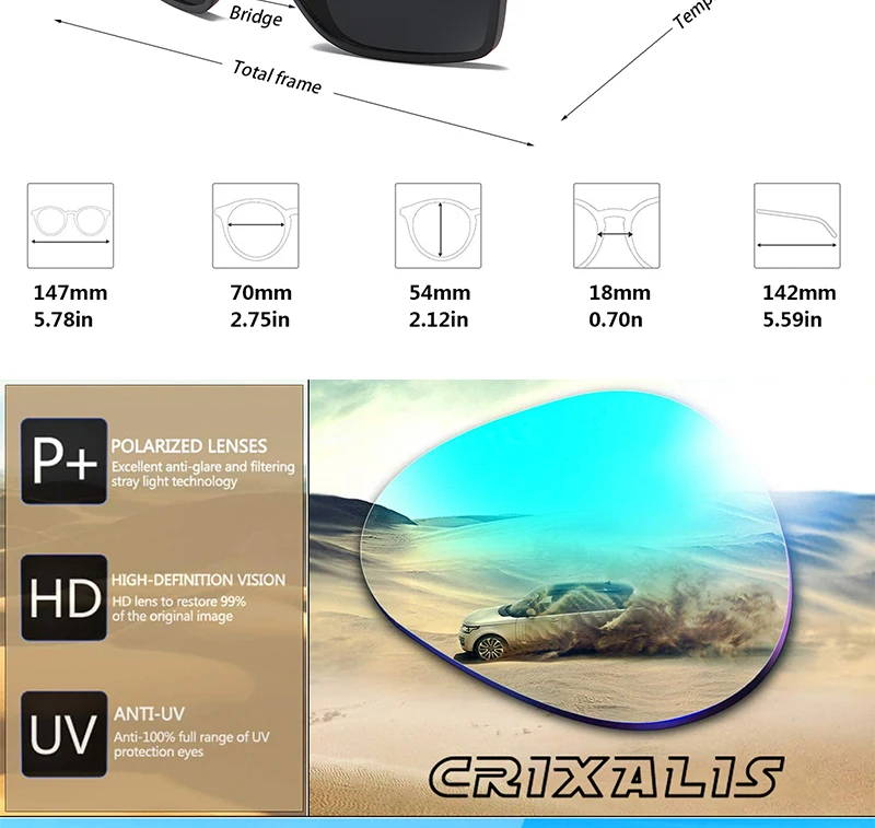 CRIXALIS Mode Polarisierte Sonnenbrille Für Männer Platz Übergroßen Anti Glare Fahrer Spiegel Sonnenbrille Frauen UV400 Brille Männlich – Detail 5