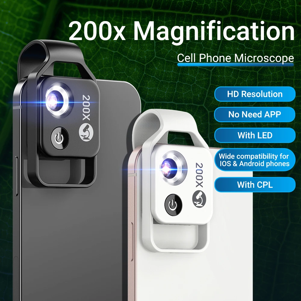 APEXEL HD Digital 200x Microscope Zoom Lens LED Light Micro Macro Pocket Lenes With CPL for iPhone Samsung and All Smartphones