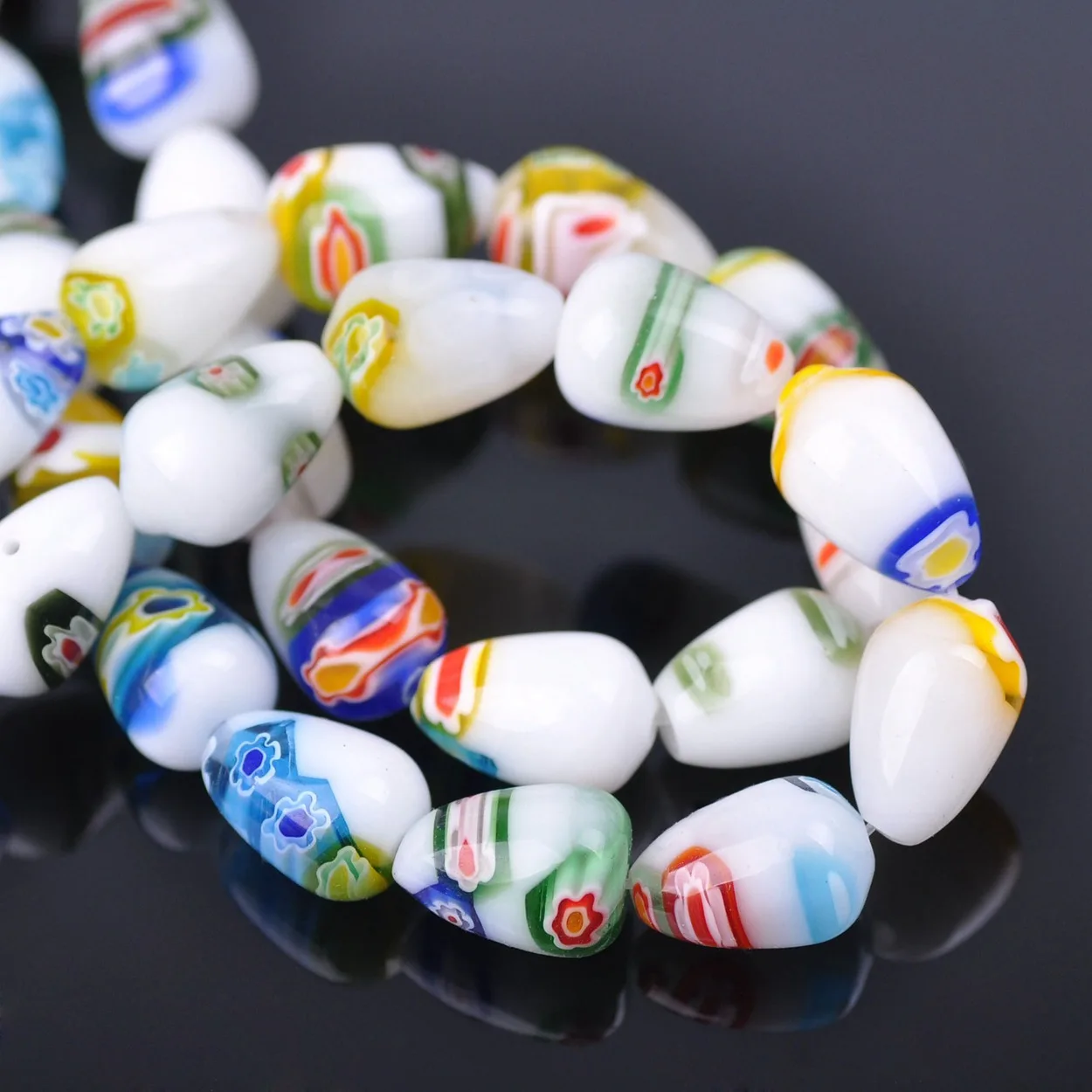 

10pcs 10x14mm Teardrop Shape Mixed Flowers Pattern Millefiori Glass Loose Beads for DIY Crafts Jewelry Making Findings