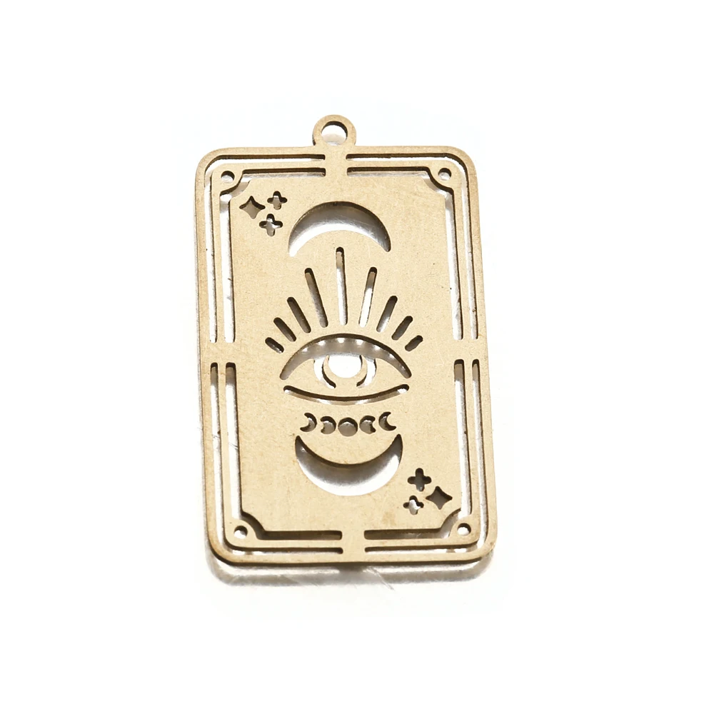 Laser Cut Brass Tarot Card Pendant Moon Phases Third Eye Mystical Unique Charms For Diy Lucky Jewelry Necklace Earrings Making