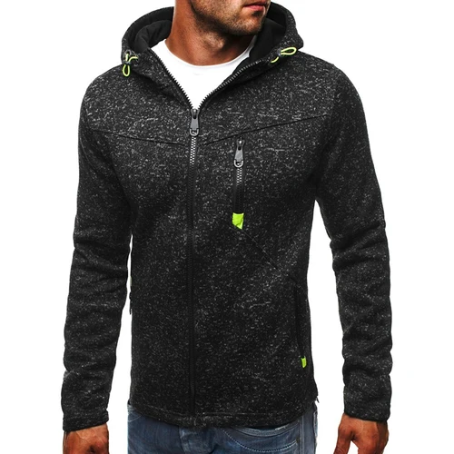 Imagen 2 del producto Sudadera con capucha y cremallera para hombre, suéter de manga larga con forro polar fino básico para Fitness, Color sólido, azul, gris y negro