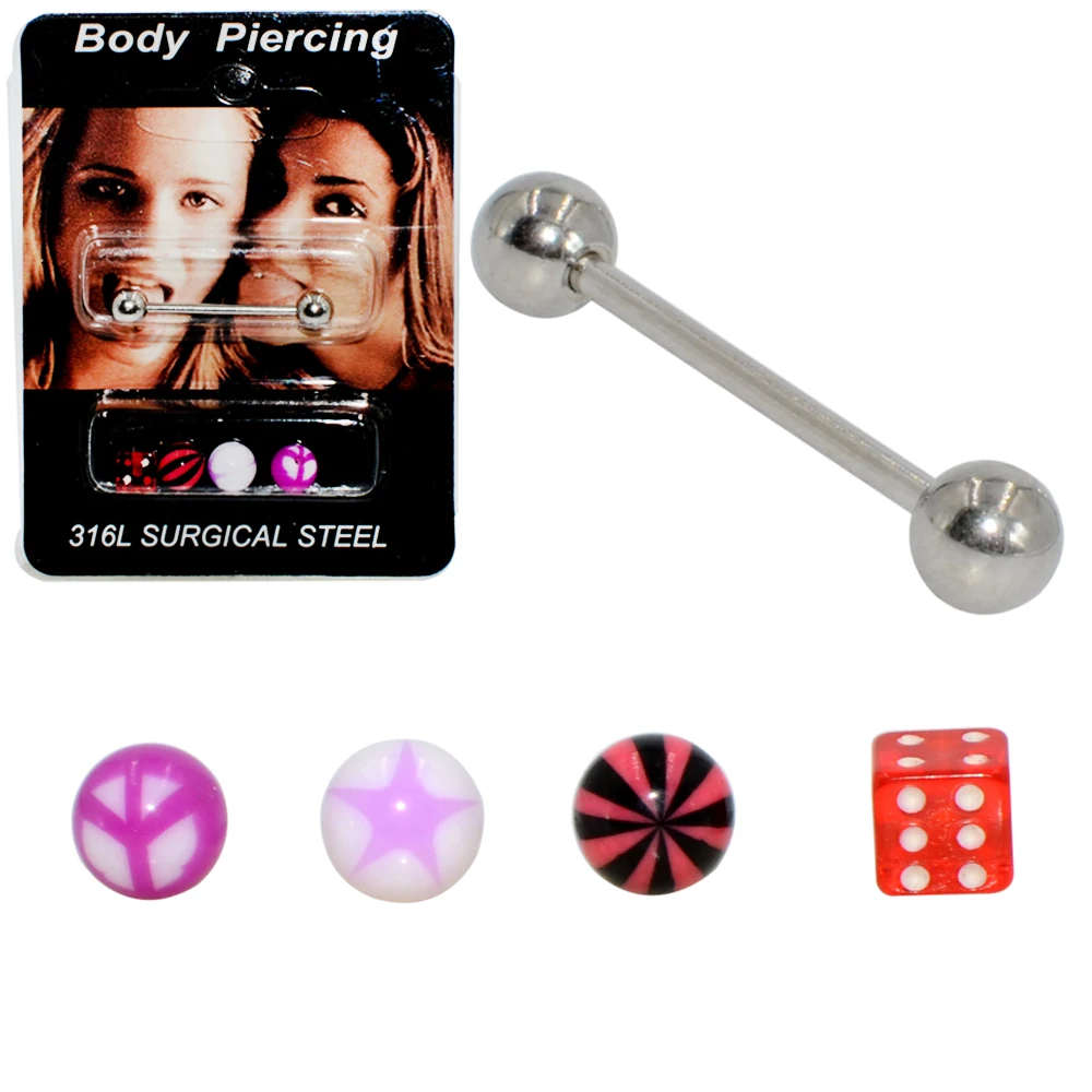 1Set(5 pcs) Surgical Steel Bar Acrylic Ball Dice Barbell Ring Tongue Nipple Bar Tragus Helix Ear Piercing Body Fashion Jewelry