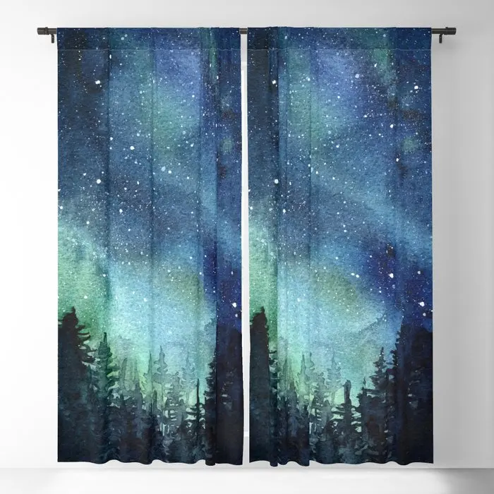 Milky Way Watercolor Northern Lights Blackout Curtains 3D Print Window Curtains for Bedroom Living Room Decor Window Treatments