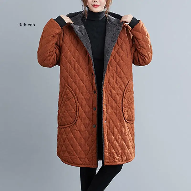 

Cotton Women's Long Coat Retro Plus Velvet Thick Hooded Winter Jacket Chinese Style Long Parka