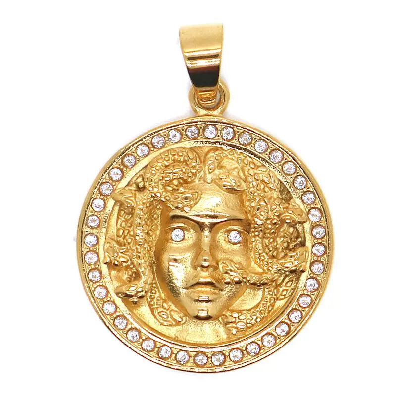 Mitologia greca antica Vintage collana con ciondolo rotondo in zircone Medusa per gioielli da donna con amuleto di tendenza di personalità