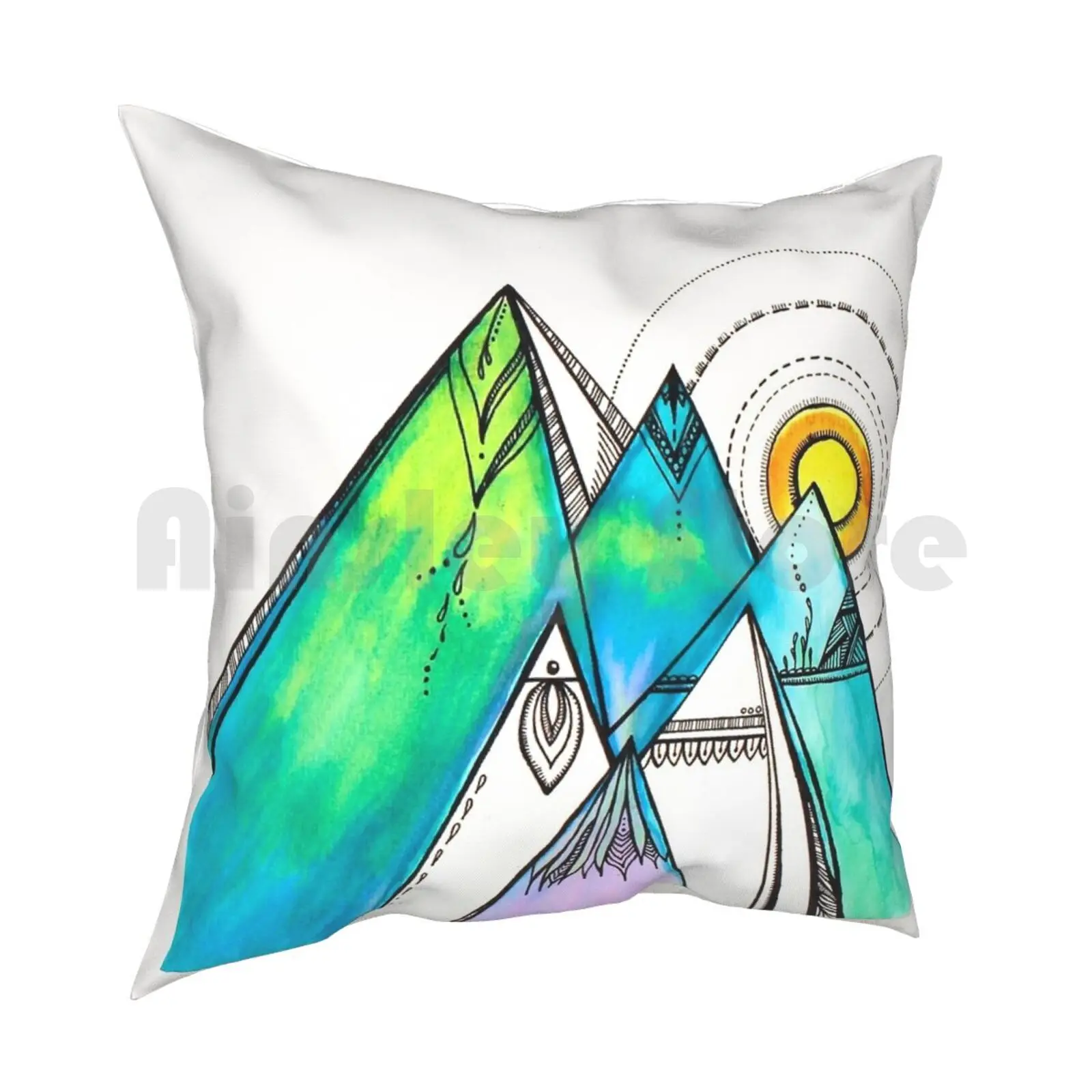 Sun Dog Pillow Case Printed Home Soft DIY Pillow cover Mandala Mountain Blue Turquoise Visco Vibes Earth Nature Chakra