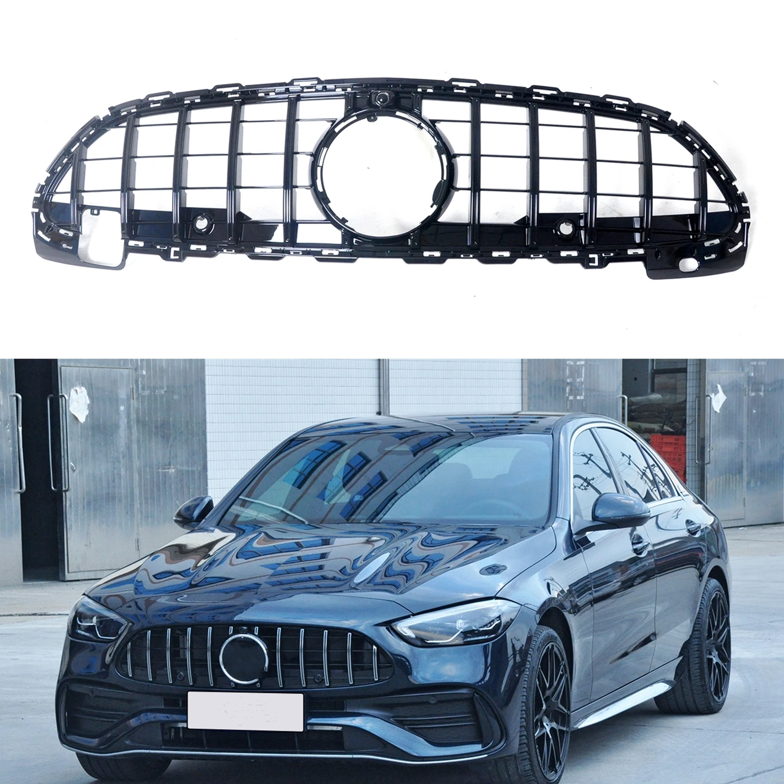 

Grill Front Grille For Mercedes Benz C Class W206 2021-2023 C180 C200 C300 C43 AMG GT Style Upper Bumper Hood Mesh Black/Silver