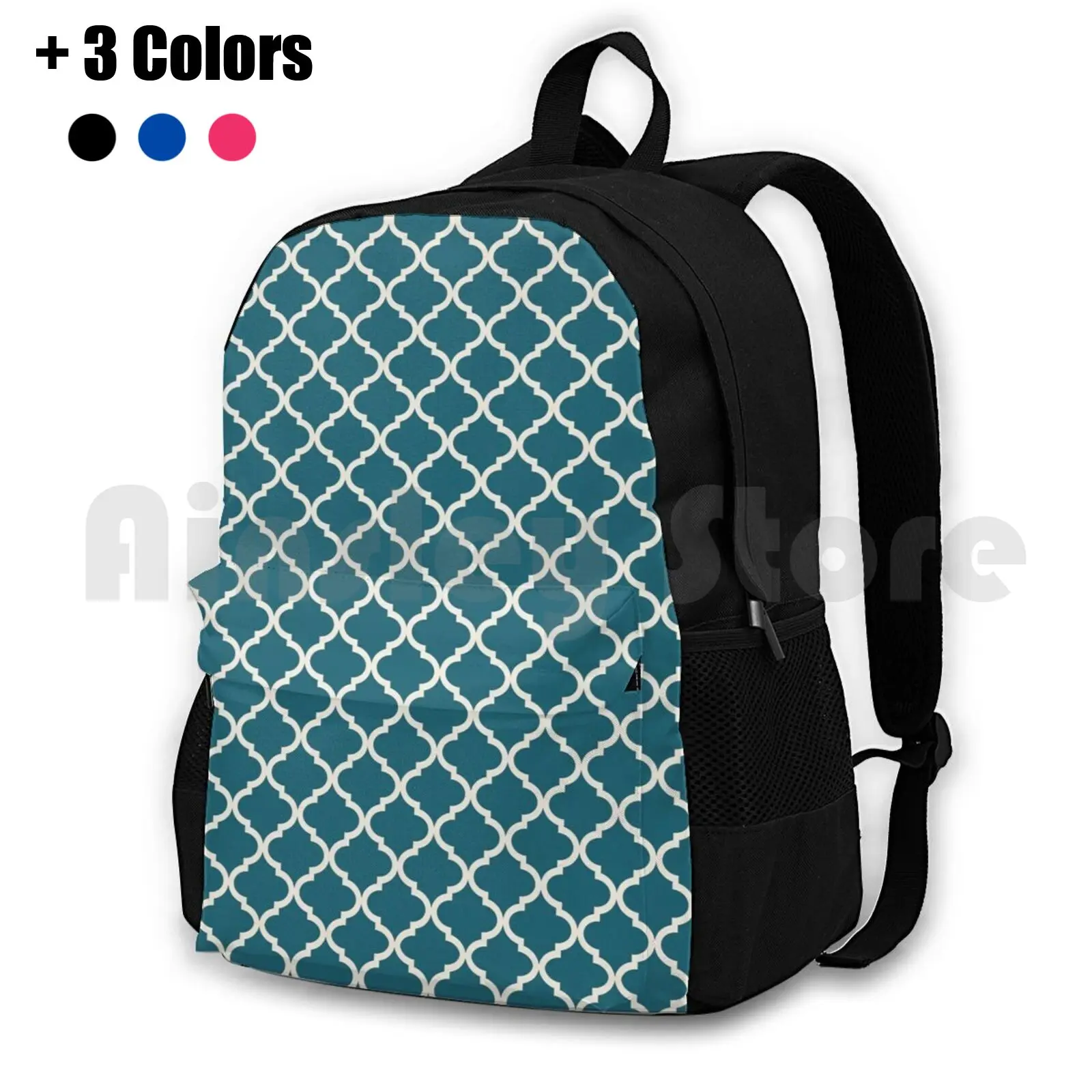 Big Quatrefoil Cream Teal Outdoor Hiking Backpack Waterproof Camping Travel Big Quatrefoil Cream Teal