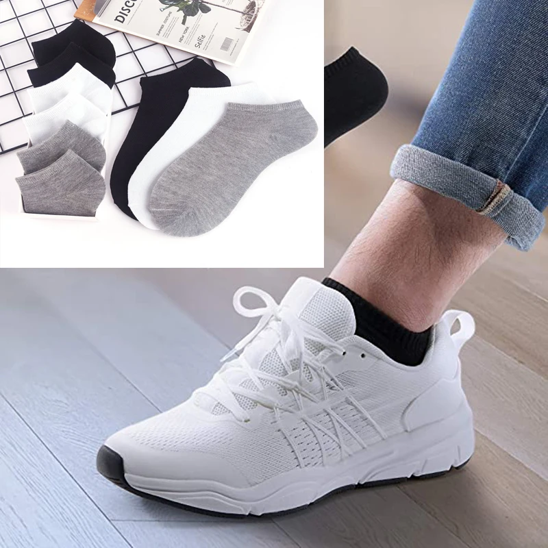 5 Pairs Women Socks Breathable Sports socks Solid Color Boat socks Comfortable Cotton Ankle Socks White Black