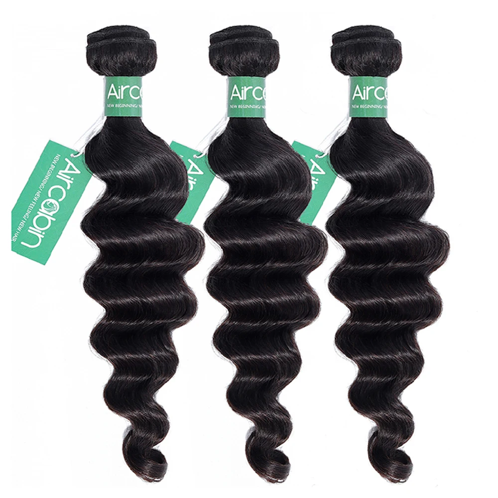 Aircabin Loose Deep Wave Bundles Brazilian Hair Weave 100% Bundles Remy Human Hair 3/4 Bundles Natural Color Hair Extension