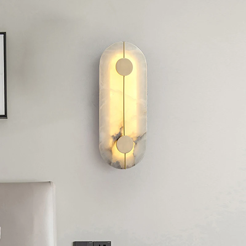 15W Led Wall Lamp Marble Copper Sconce Light Nordic Creative Living Room Wall Decorative Lamp Bedroom Bedside Hotel Aisle Bra