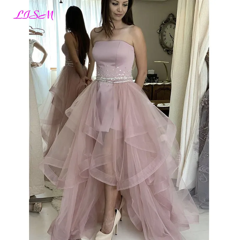 Strapless Two Pieces High Low Prom Dresses Long Formal Evening Gowns Elegant Party Dress for New Year 2021