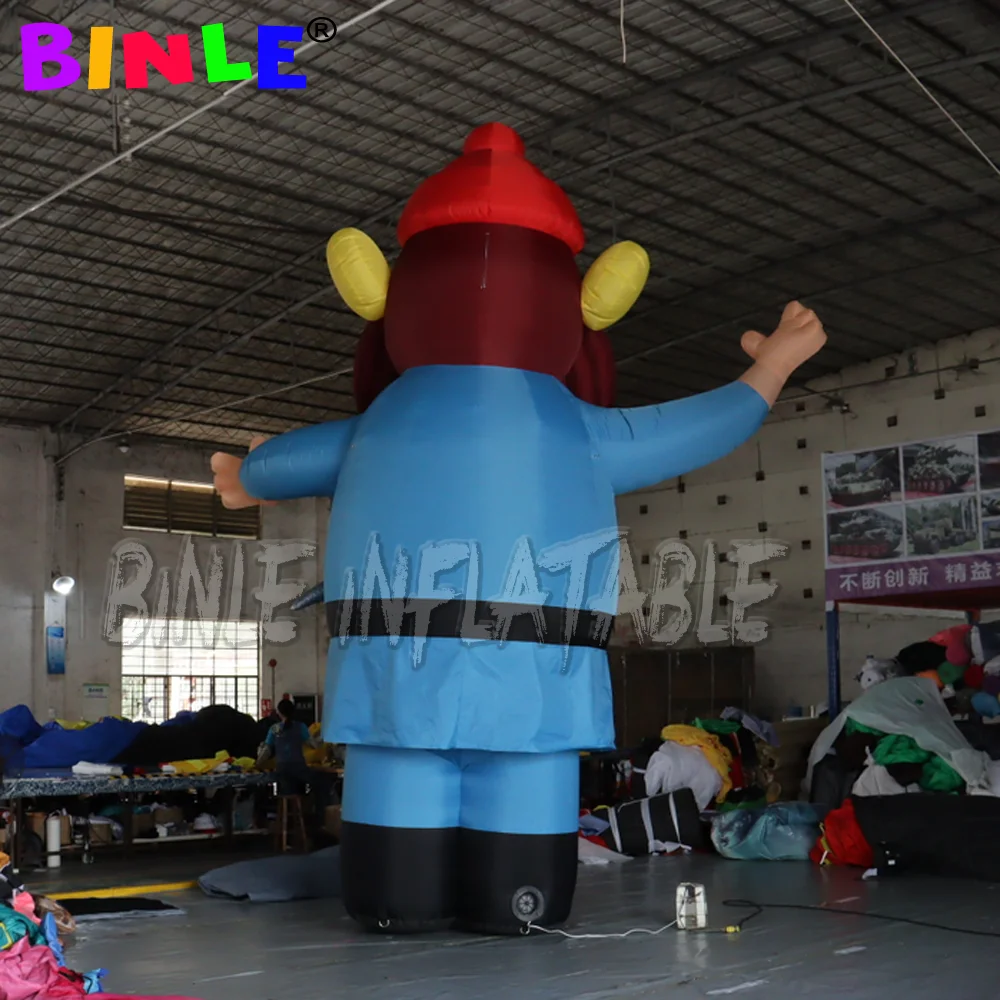 Customized huge blue inflatable Mountain Man cartoon model character with pick and canteen for advertising