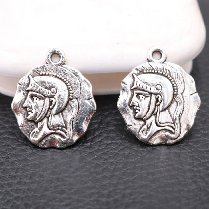 10pcs Silver Plated God of War Alexander Double-Sided Tags Pendants Retro Bracelet Metal Accessories DIY Charms Jewelry Findings