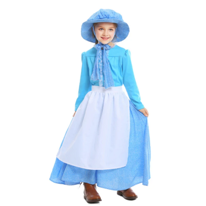 Carnival Halloween Girl Little House Costume Early American Pioneer Olden Day Prairie Girl Cosplay Fancy Party Dress