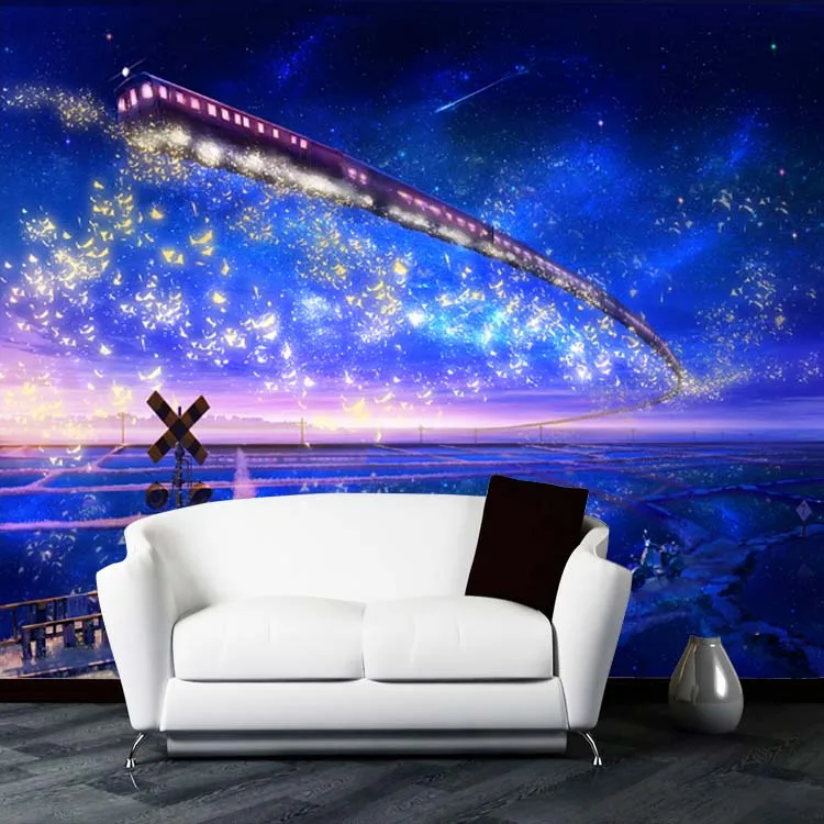 Bacal Wholesale 3d cartoon murals for kids room starry sky blue muralsTV sofa background wall train ceiling murals wallpaper