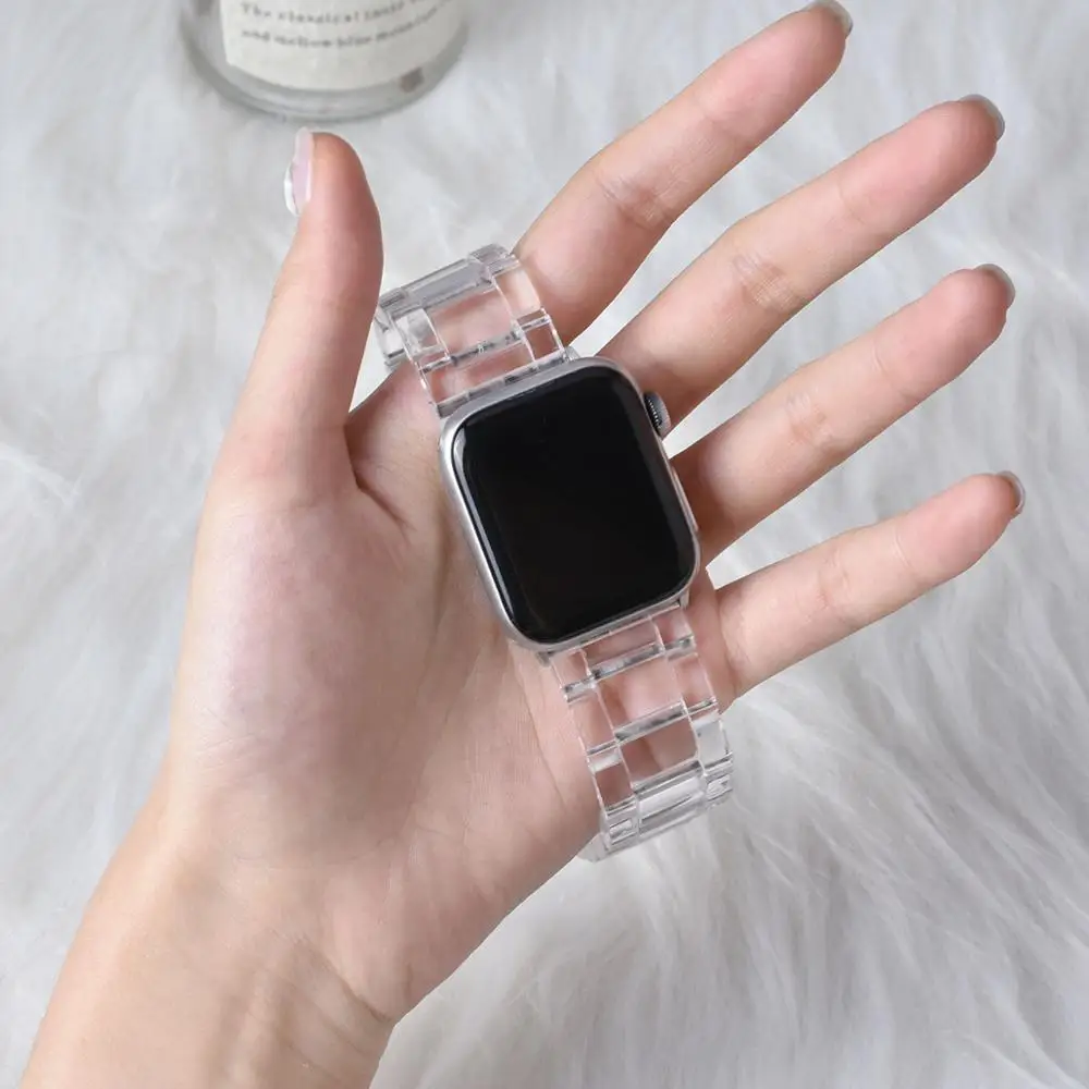 RESIN Clear Band for Apple Watch Series 10 42mm 46MM 9 8 7 6 SE 5 4 for iwatch SE Strap 38mm 40mm 44mm 49mm Plastic Strap Bands