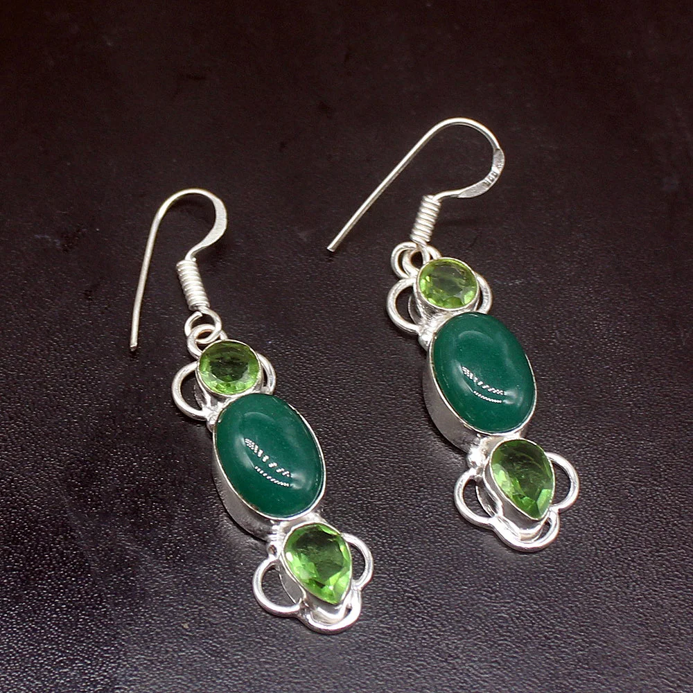 Gemstonefactory Big Promotion Unique 925 Silver Green Agate Topaz Lovely Women Ladies Gifts Dangle Drop Earrings 20212238