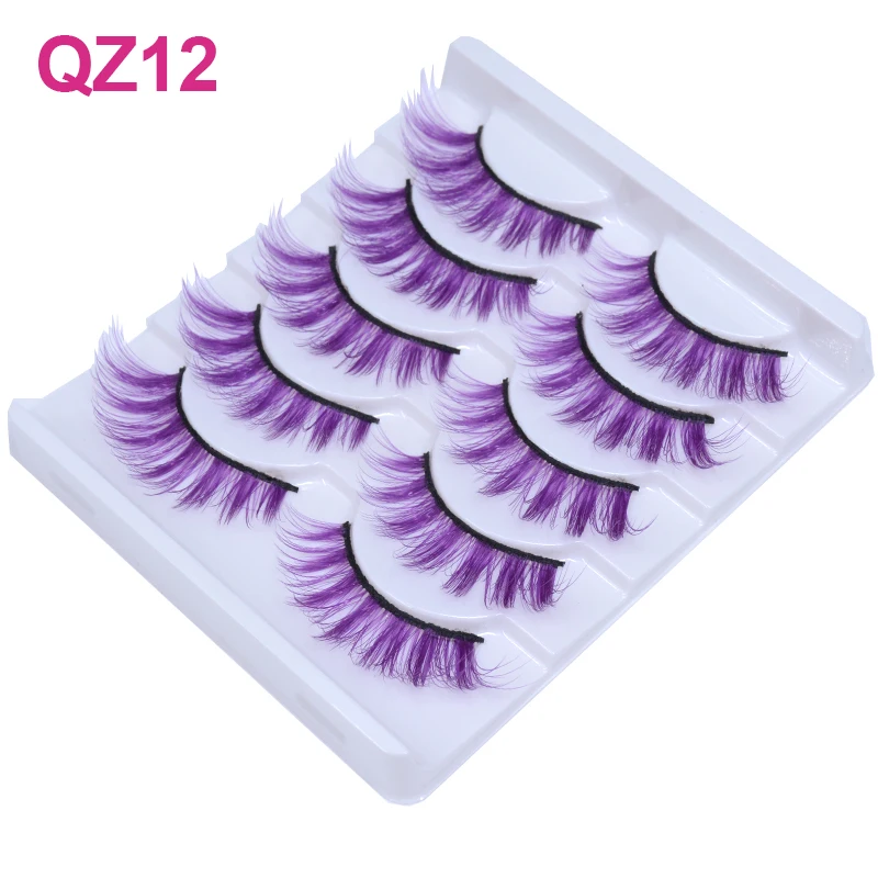 OKAYLASH 5 pairs Color False Eyelashes Set Mixed Pink Red Blue Purple 3D Colored Fake Lashes for Daily Makeup Halloween Cosplay